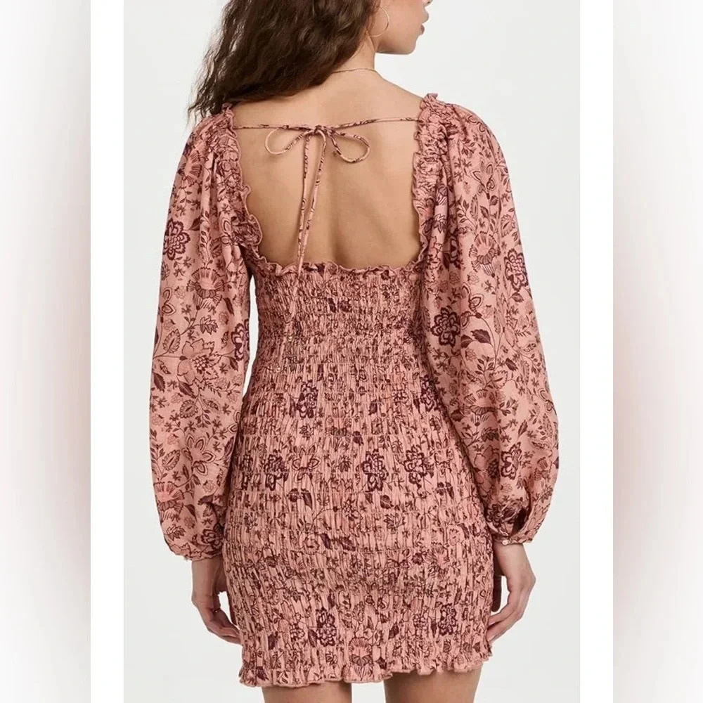Free People Small Long Sleeve Smock it to Me Smocked Floral Mini Dress - Picture 4 of 7